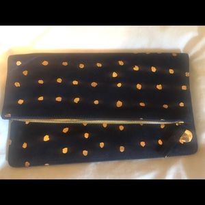 Clare V Navy Suede and Rose gold clutch